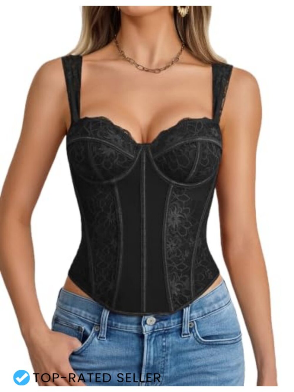 Lace Corset Bustier Top With Underwire Fishbones Hook And Eye Back